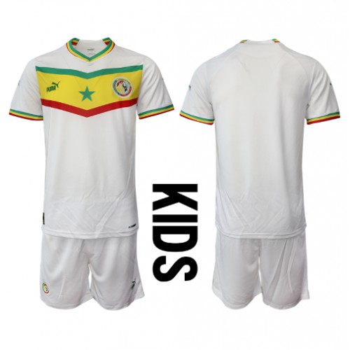 Otroški Nogometni dresi Senegal Domači SP 2022 Kratek Rokav (+ Kratke hlače)